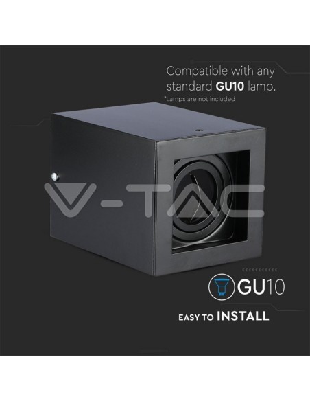 V-TAC VT-797 3631 LED Spot Holder Surface Mounted Adjustable Round GU10 Couleur Noir