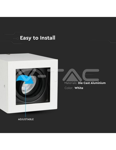 V-TAC VT-797 3630 Support de projecteur à LED pour montage en surface Rotunda GU10 Couleur blanc