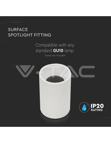 V-TAC VT-802-W 8944 Portalámparas LED de superficie Carcasa redonda GU10 Blanco