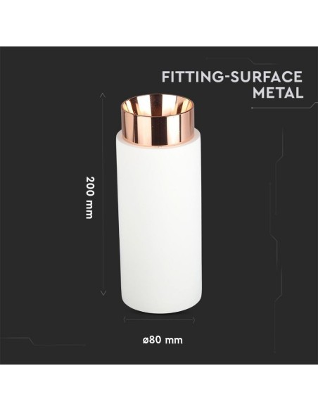 V-TAC VT-865 3113 Soporte de Foco LED de Montaje en Superficie Redondo GU10 Cuerpo de Yeso Blanco y Base de Metal Oro Rosa