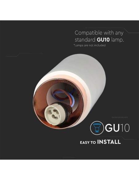 V-TAC VT-865 3113 Support de spot à LED pour montage en surface Rond GU10 Corps en plâtre blanc et base en métal Or rose