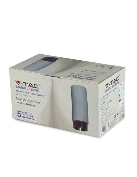 V-TAC VT-865 3113 Aufputz-LED-Strahlerhalterung rund GU10 Weißes Gipsgehäuse und Metallsockel Roségold