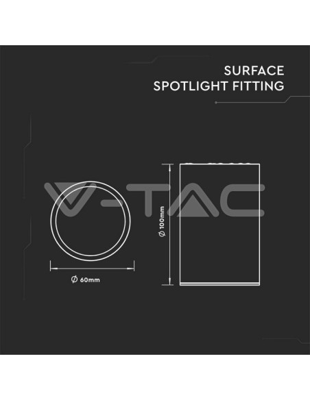 V-TAC VT-807 8949 Aufputz LED Strahlerhalterung Rund GU10 Gehäuse Schwarz (H : 100mm)