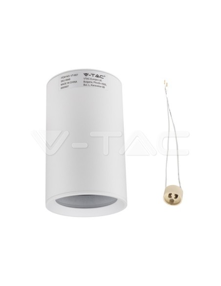 V-TAC VT-807 8948 Support de spot à LED pour montage en surface Corps rond GU10 Blanc (H : 100mm)