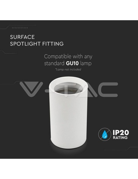 V-TAC VT-807 8948 Opbouw LED Spotlight Houder Rond GU10 Lichaam Wit (H : 100mm)