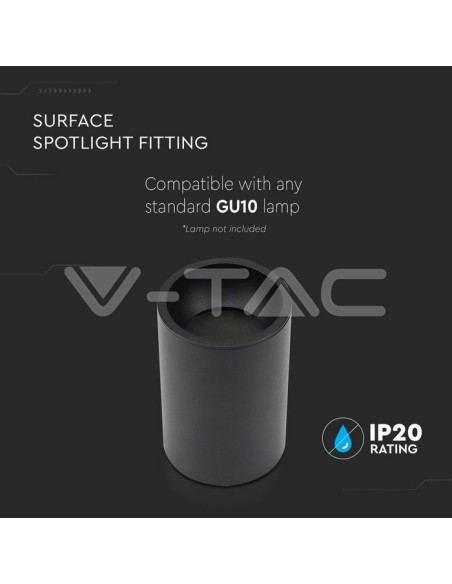V-TAC VT-802-B 8945 Surface Mount LED Spotlight Holder Round GU10 Body Black