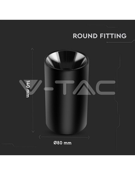 V-TAC VT-882 8999 Support de projecteur à LED pour montage en surface Rond GU10 Corps noir et réflecteur noir