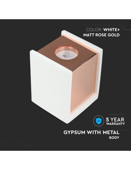 V-TAC VT-860 3115 Square Surface Mount LED Spotlight Holder GU10 White Plaster Body and Rose Gold Metal Finish