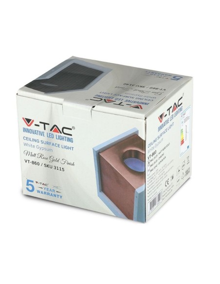 V-TAC VT-860 3115 Square Surface Mount LED Spotlight Holder GU10 White Plaster Body and Rose Gold Metal Finish