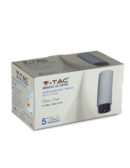 V-TAC VT-865 3114 Surface Mount LED Spotlight Holder Round GU10 White Plaster Body and Chrome Metal Base