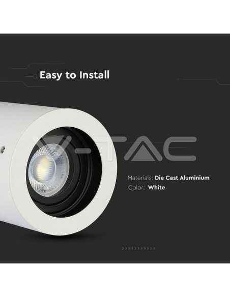 V-TAC VT-796 3627 LED-Strahlerhalter Aufputz Rotunde GU10 Farbe Weiß