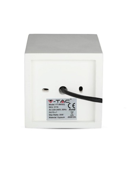 V-TAC VT-860 3116 Vierkante opbouw LED Spotlight houder GU10 wit gips body en chroom metalen afwerking