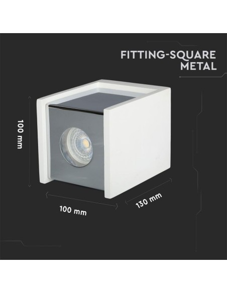 V-TAC VT-860 3116 Vierkante opbouw LED Spotlight houder GU10 wit gips body en chroom metalen afwerking