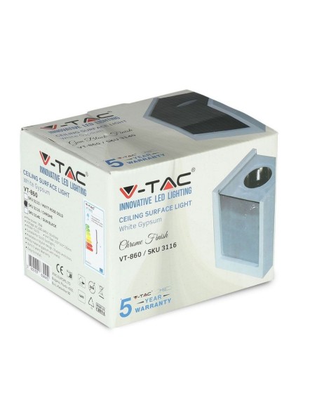 V-TAC VT-860 3116 Soporte de Foco LED Cuadrado de Superficie GU10 Cuerpo de Yeso Blanco y Acabado Metálico Cromado