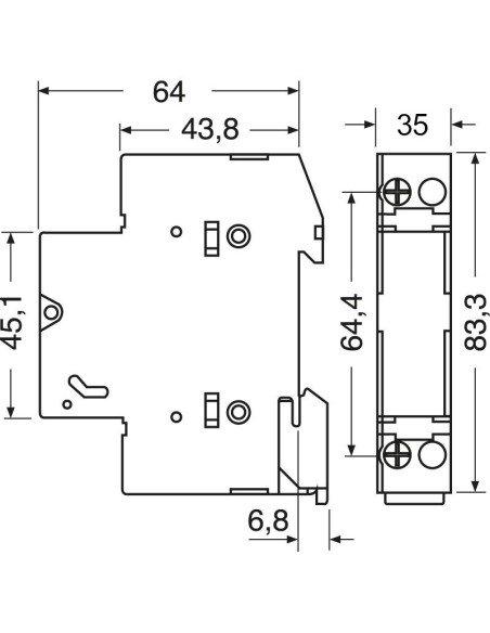 Doppio portafusibile con cassetto estraibile per fusibili ⌀10x38mm per fotovoltaico, montaggio su guida din