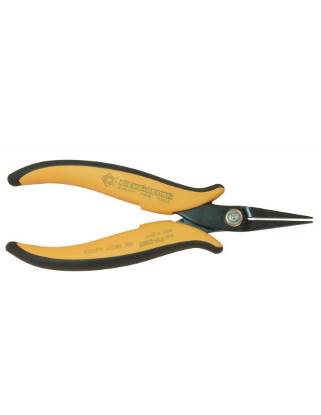 Electronics pliers with straight, long, knurled jaws for gripping components in hard-to-reach places - Piergiacomi PN 2007