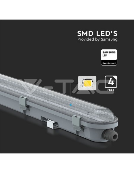 V-TAC PRO VT-120036-T Plafonnier LED Samsung Chip étanche 36W M-Series 1200mm 120LM/W Transparent IP65