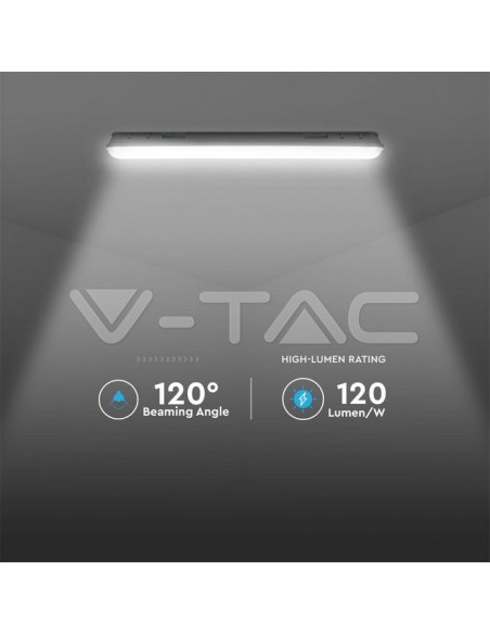 V-TAC PRO VT-120036-T Plafonnier LED Samsung Chip étanche 36W M-Series 1200mm 120LM/W Transparent IP65