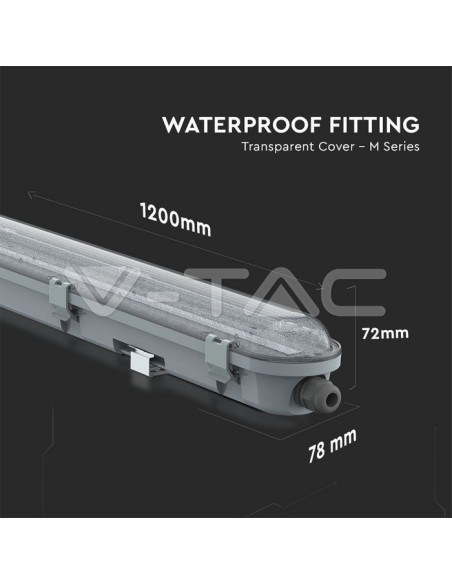 V-TAC PRO VT-120036-T Plafonnier LED Samsung Chip étanche 36W M-Series 1200mm 120LM/W Transparent IP65
