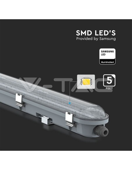 V-TAC PRO VT-150148-T Samsung Chip LED Ceiling Light Waterproof 48W M-Series 1500mm 120LM/W Transparent IP65