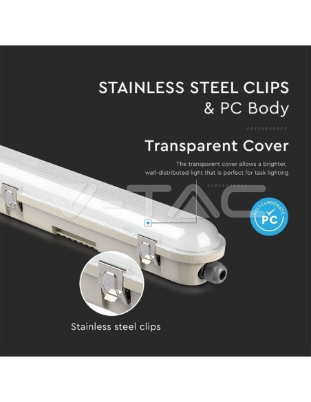 V-TAC PRO VT-150148-T Samsung Chip LED Plafondlamp Waterdicht 48W M-Serie 1500mm 120LM/W Transparant IP65