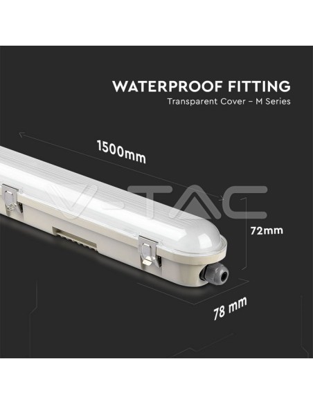 V-TAC PRO VT-150148-T Samsung Chip LED Ceiling Light Waterproof 48W M-Series 1500mm 120LM/W Transparent IP65