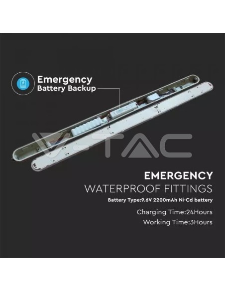 V-TAC PRO VT-150148E Wasserdichte 48W M-Serie 1500mm Samsung Chip LED-Deckenleuchte mit Notfallset und PC/PC SS Modus IP65