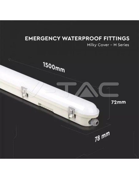 V-TAC PRO VT-150148E Lámpara LED impermeable 48W de 1500mm de Samsung Chip con kit de emergencia y modo PC/PC SS IP65
