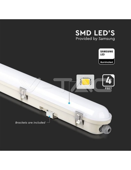 V-TAC PRO VT-120136E Plafoniera LED Chip Samsung Impermeabile 36W 1200mm 120LM/W con Batteria d’Emergenza Copertura Satinata