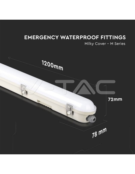 V-TAC PRO VT-120136E Plafoniera LED Chip Samsung Impermeabile 36W 1200mm 120LM/W con Batteria d’Emergenza Copertura Satinata