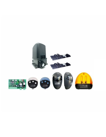 Kit motor M2 500 con cremallera, centralita T011S, 2 radiomandos, fotocélulas y luz intermitente - Tecno Automazione KITS19TN