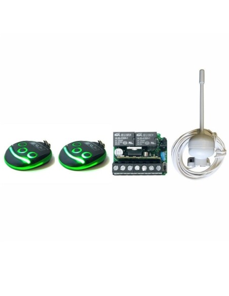 Kit récepteur R2A 433.92MHz, 2 canaux, 2 télécommandes, 180 codes mémorisables, 12-24V AC/DC - Tecno Automazione KRA2W5TN