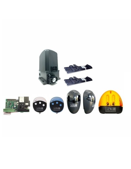 M2 500 motor kit with rack, T182S control unit, radio controls, photocells and flashing light - Tecno Automazione KITS19WTN