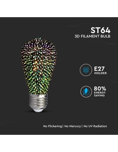 V-TAC VT-2223 212705 LED-lamp E27 5W ST64 Filament 3D 3000K
