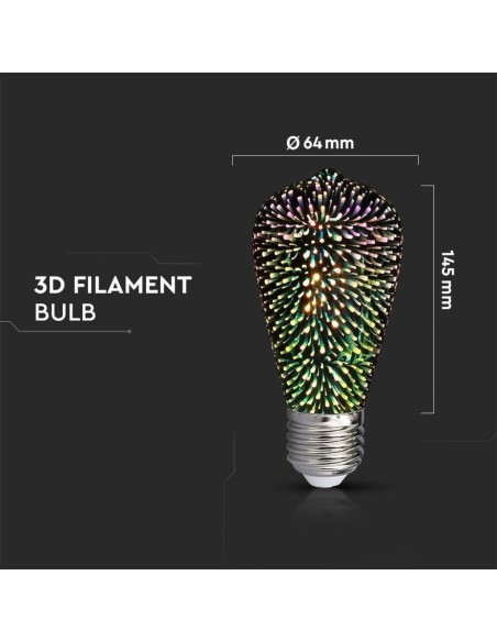 V-TAC VT-2223 212705 LED-lamp E27 5W ST64 Filament 3D 3000K