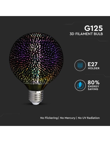 V-TAC VT-2223 212706 LED Bulb E27 5W G125 Filament 3D 3000K