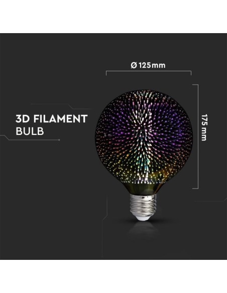 V-TAC VT-2223 212706 LED Bulb E27 5W G125 Filament 3D 3000K