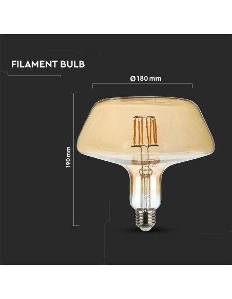 V-TAC VT-2308 212790 LED-Glühbirne E27 8W T180 Glühfaden Amber 2200K