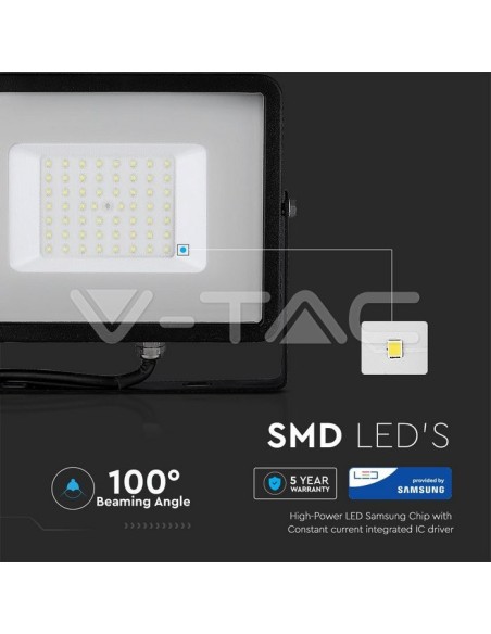V-TAC PRO VT-50 LED Spotlight SMD Chip Samsung 50W Kleur Zwart IP65