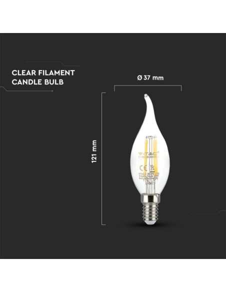 V-TAC VT-1997 LED Bulb E14 4W Flame Filament Candle