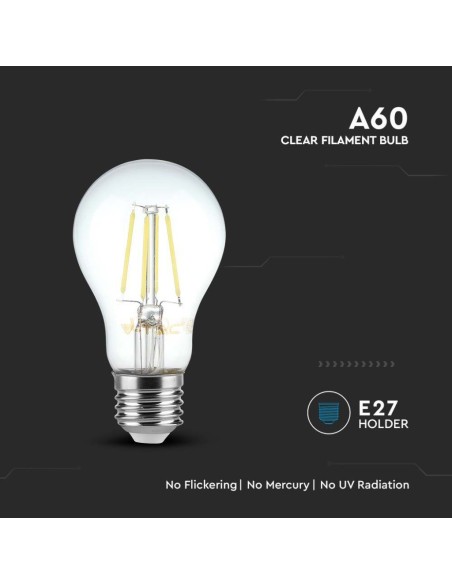 V-TAC VT-1887 LED bulb E27 6W A60 filament