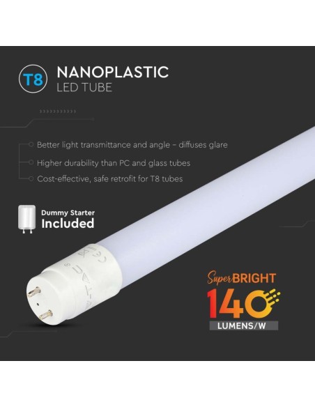 V-TAC VT-1607 Tubo LED T8 7W G13 60cm in Nanoplastica