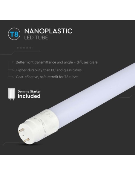 V-TAC VT-6072 LED Tube T8 9W G13 60cm Nanoplastic Non-Rotatable