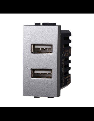 Modulo doppia presa USB 2.0 tipo A, 5Vdc 2,1A, serie Space, grigio,  compatibile con serie BTicino Living - Ettroit LG2402