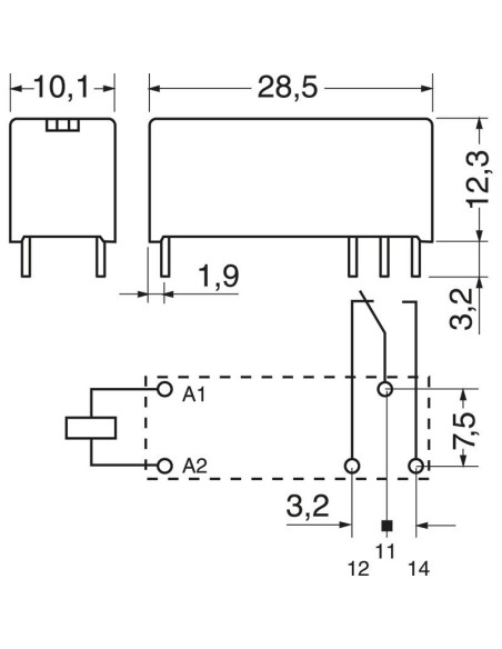 Power relay, RY211024, 24 Vdc, SPDT, 8 A, through-hole (THT), monostable, RYII series - TE Connectivity Schrack 4-1393224-9