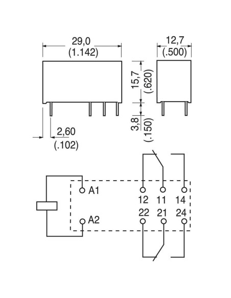 Leistungsrelais, RT424730, 230 Vac, DPDT, 8 A, Durchgangsbohrung (THT), monostabil, Serie RT2 - TE Connectivity 7-1393243-9