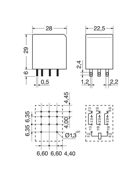Relés de potencia, PT370024, 24 Vcc, 3PDT, 10 A, monoestable, serie PT - TE Connectivity Schrack 6-1419111-1