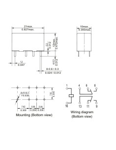 Signalrelais, 12 Vdc, DPDT,... 2