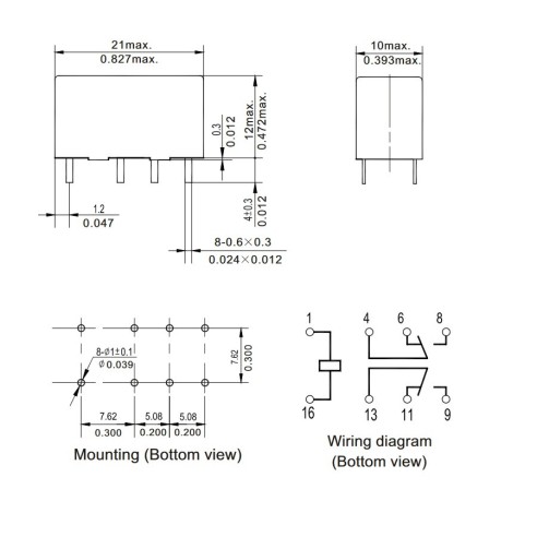 Signal relay, 12 Vdc, DPDT, 1 A,...