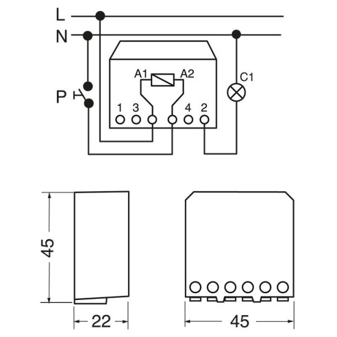Stappenrelais, 12 Vac, SPST-NO, 10A